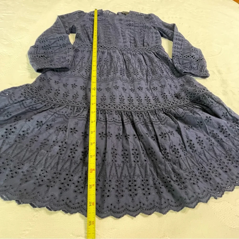 J. Crew Eyelet Lace Flutter Hem Dress Size‎ 2 Navy Blue Preppy A Line
